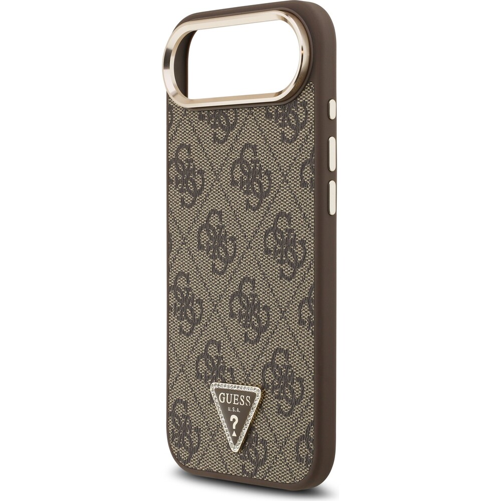 Guess-PU-Leather-4G-Triangle-Logo-Gold-Frame-MagSafe-kryt-iPhone-Air-hnedy