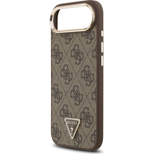 Guess-PU-Leather-4G-Triangle-Logo-Gold-Frame-MagSafe-kryt-iPhone-Air-hnedy
