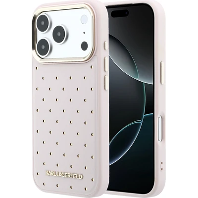 Karl Lagerfeld PU Perforated Gold Dots MagSafe kryt iPhone 17 Pro růžový