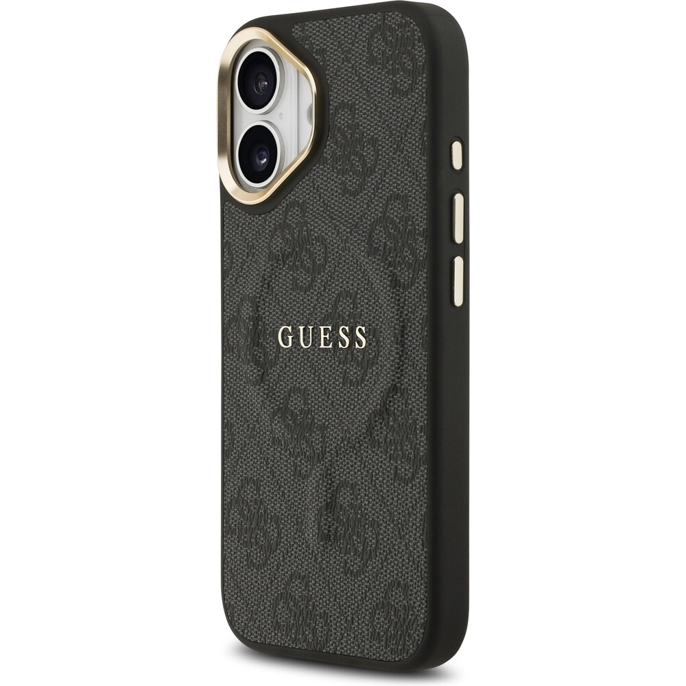 Guess-PU-Leather-4G-Gold-Frame-MagSafe-kryt-iPhone-17-cerny