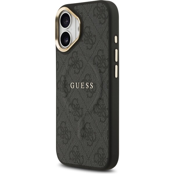 Guess-PU-Leather-4G-Gold-Frame-MagSafe-kryt-iPhone-17-cerny
