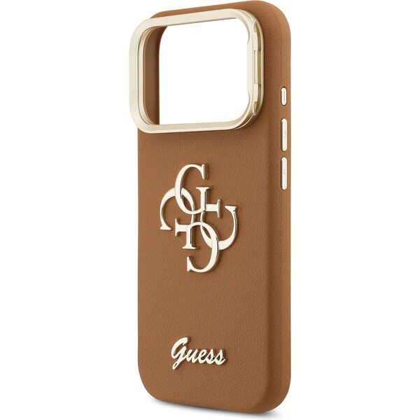 Guess-PU-Grained-4G-Logo-Stand-Camera-Frame-kryt-iPhone-17-Pro-hnedy