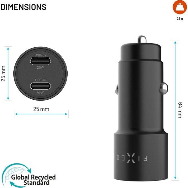 FIXED-autonabijecka-s-2xUSB-C-vystupem-podpora-PD-3-0-65W-cerna