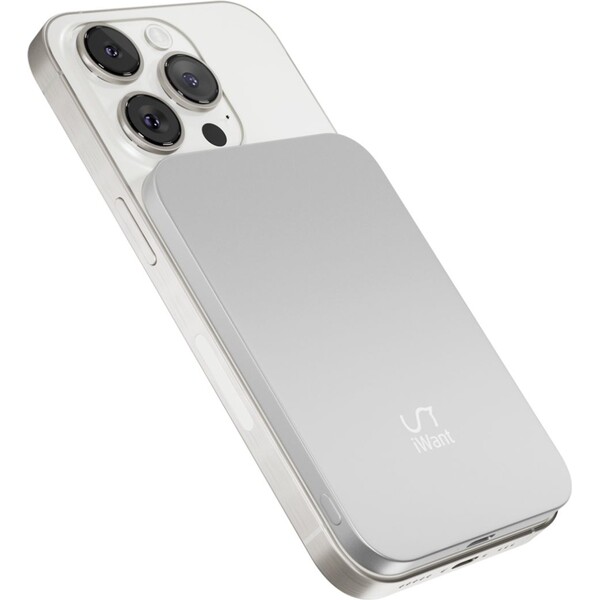 iWant-3000mAh-Aluminium-Mag-MagSafe-bezdratova-powerbanka-stribrna