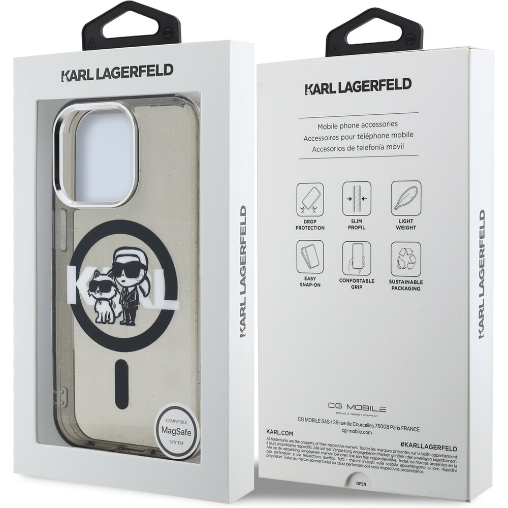 Karl-Lagerfeld-IML-Glitter-Karl-and-Choupette-Sketch-MagSafe-kryt-iPhone-15-Pro-cerny