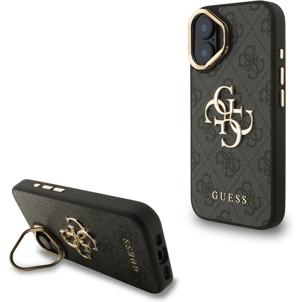 Guess-PU-4G-Metal-Logo-Stand-Camera-Frame-kryt-iPhone-16-cerny