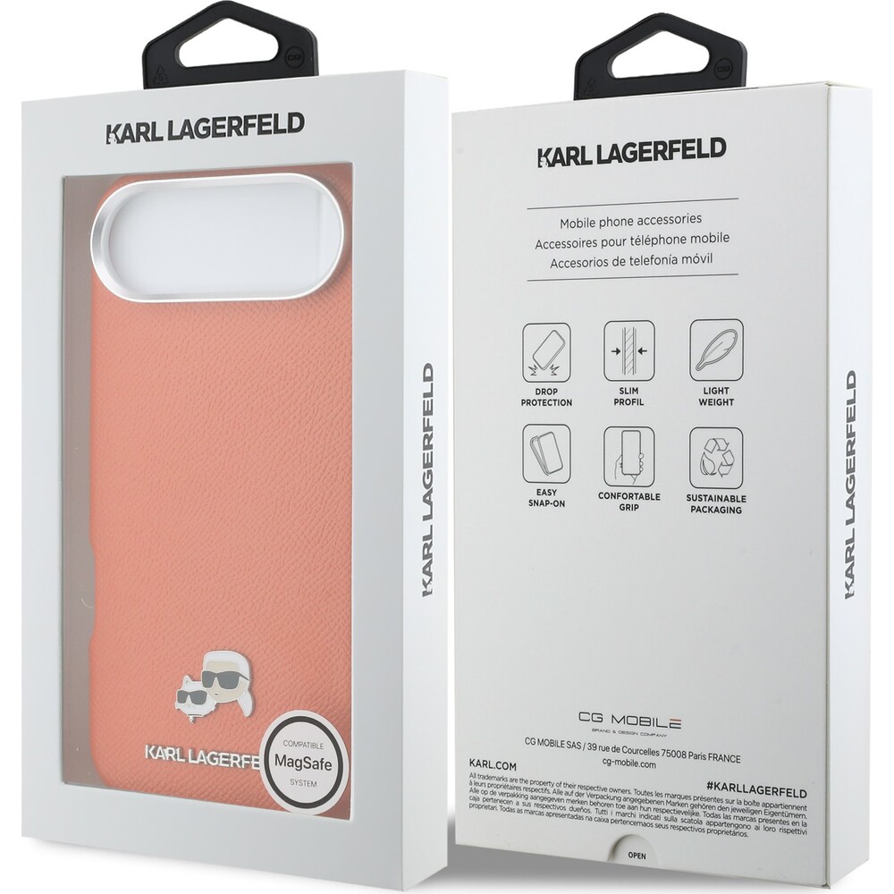Karl-Lagerfeld-PU-Karl-and-Choupette-Heads-Pins-MagSafe-kryt-iPhone-Air-oranzovy