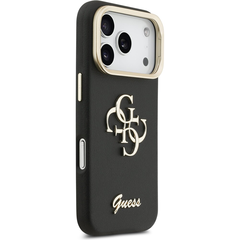 Guess-PU-Grained-4G-Logo-Stand-Camera-Frame-kryt-iPhone-17-Pro-cerny