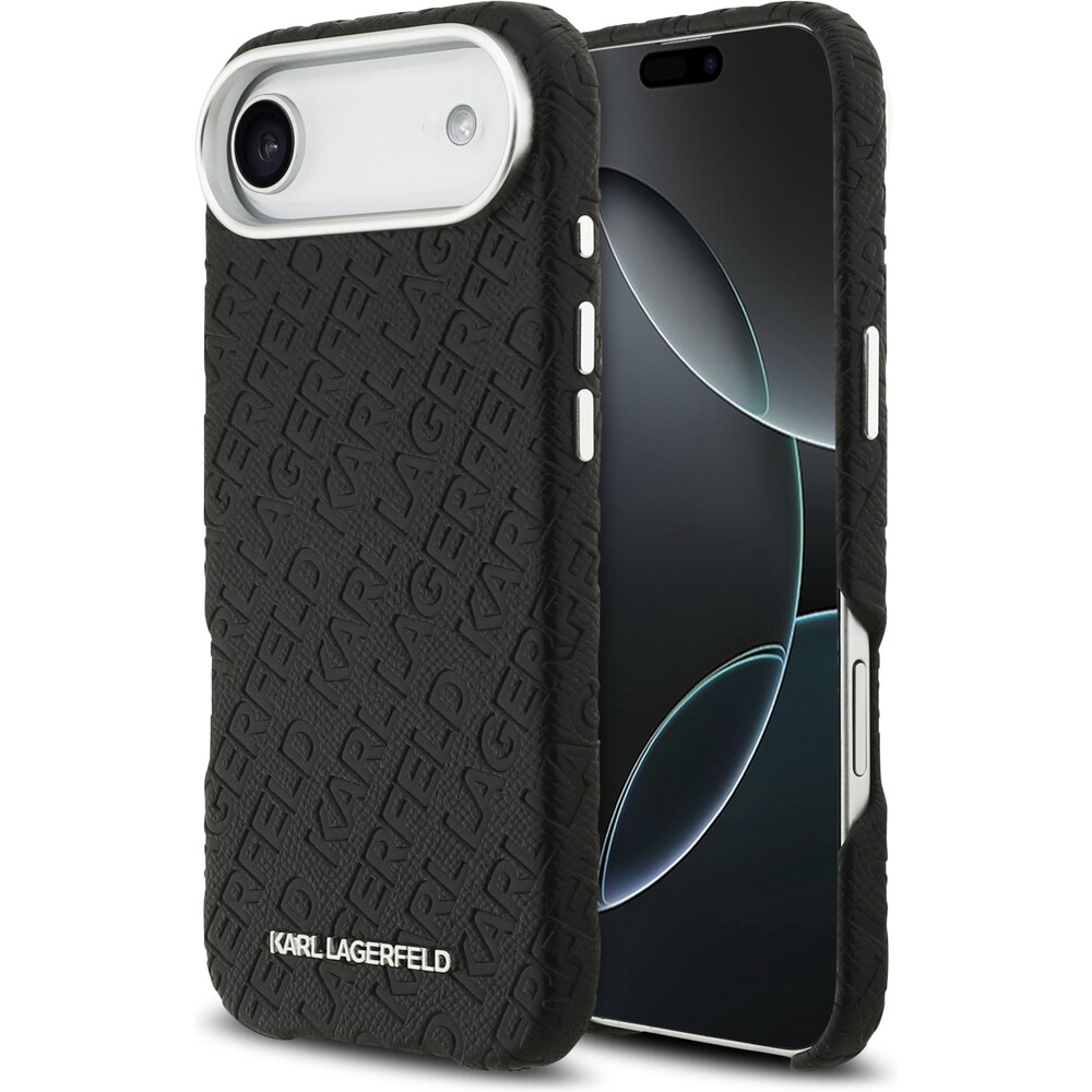 Karl-Lagerfeld-Grained-PU-Repeated-Logo-MagSafe-kryt-iPhone-Air-cerny