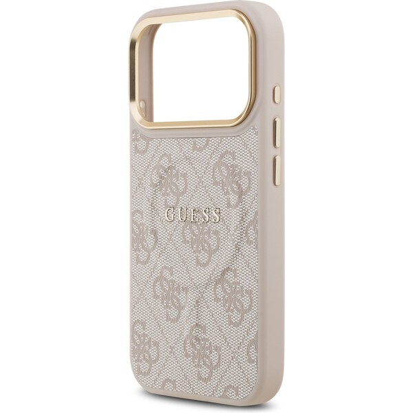 Guess-PU-Leather-4G-Gold-Frame-MagSafe-kryt-iPhone-17-Pro-ruzovy