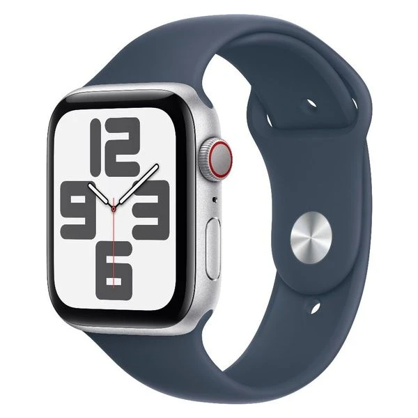 Apple Watch SE Cellular 44mm Stříbrný hliník s bouřkově modrým sportovním řemínkem M/L - Chytré hodinky - Hlavní obrázek