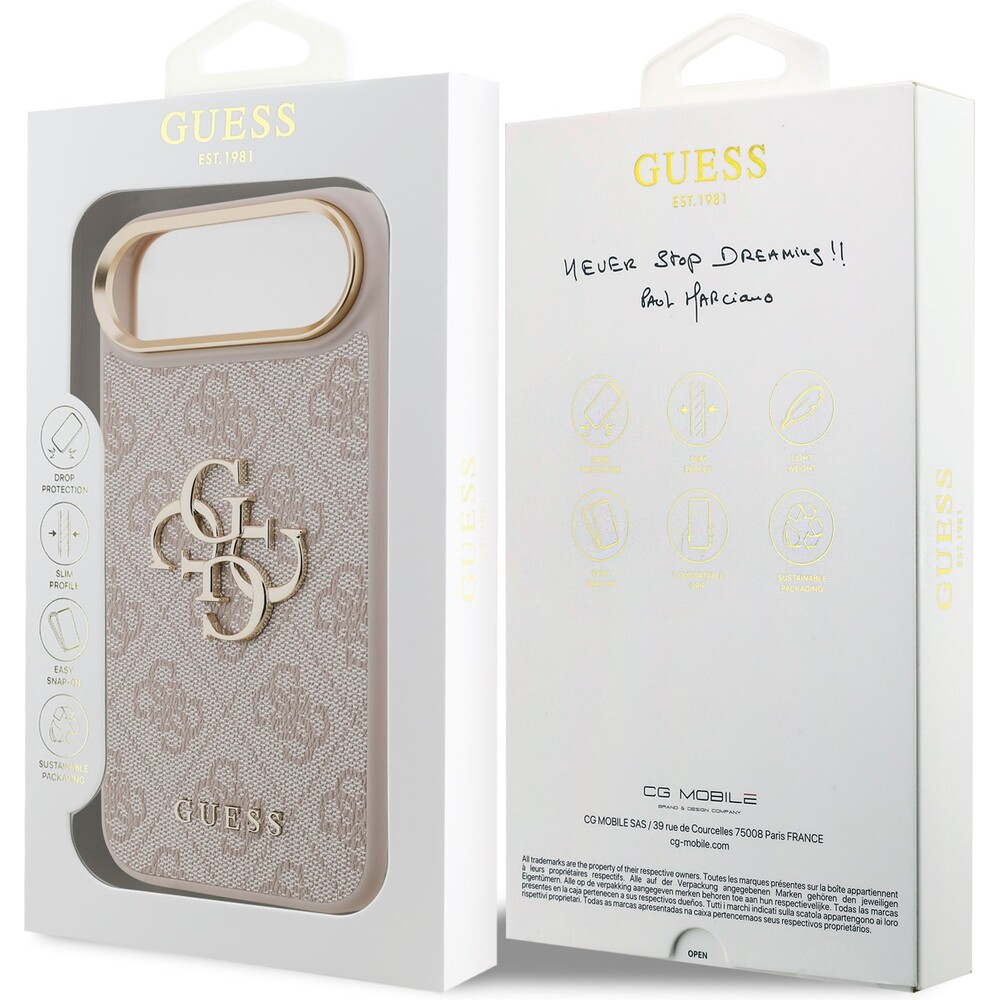 Guess-PU-Leather-4G-Metal-Logo-Gold-Frame-kryt-iPhone-Air-ruzovy