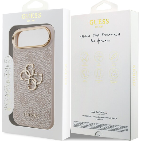 Guess-PU-Leather-4G-Metal-Logo-Gold-Frame-kryt-iPhone-Air-ruzovy