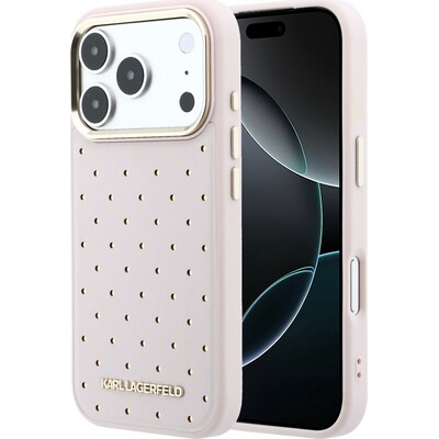 Karl Lagerfeld PU Perforated Gold Dots MagSafe kryt iPhone 17 Pro Max růžový