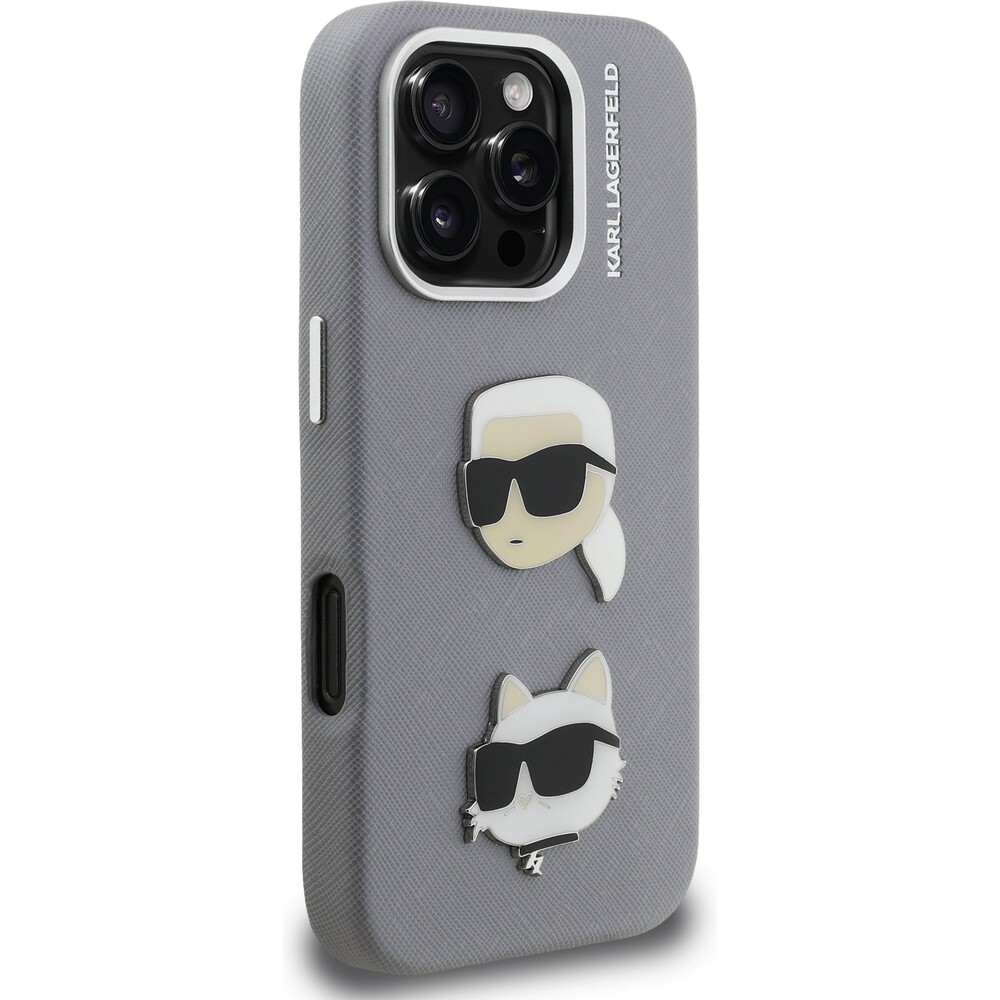 Karl-Lagerfeld-Grained-PU-K-CH-Heads-kryt-iPhone-16-Pro-sedy