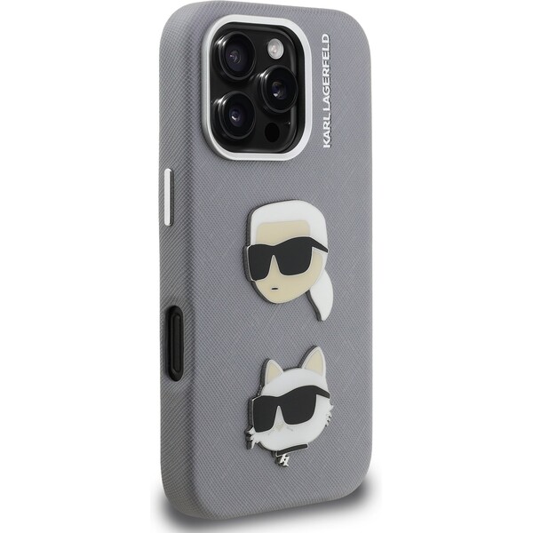Karl-Lagerfeld-Grained-PU-K-CH-Heads-kryt-iPhone-16-Pro-sedy