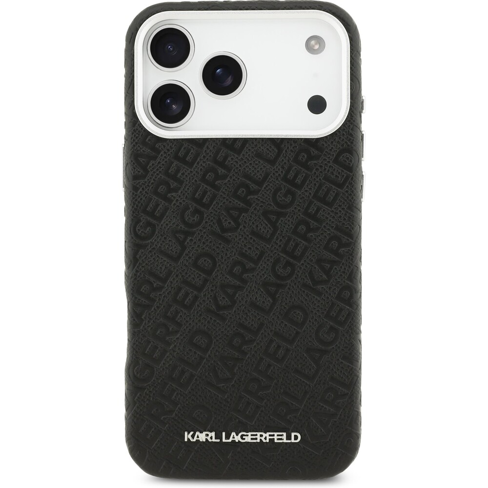 Karl-Lagerfeld-Grained-PU-Repeated-Logo-MagSafe-kryt-iPhone-17-Pro-Max-cerny