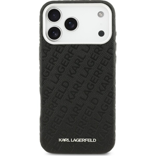 Karl-Lagerfeld-Grained-PU-Repeated-Logo-MagSafe-kryt-iPhone-17-Pro-Max-cerny