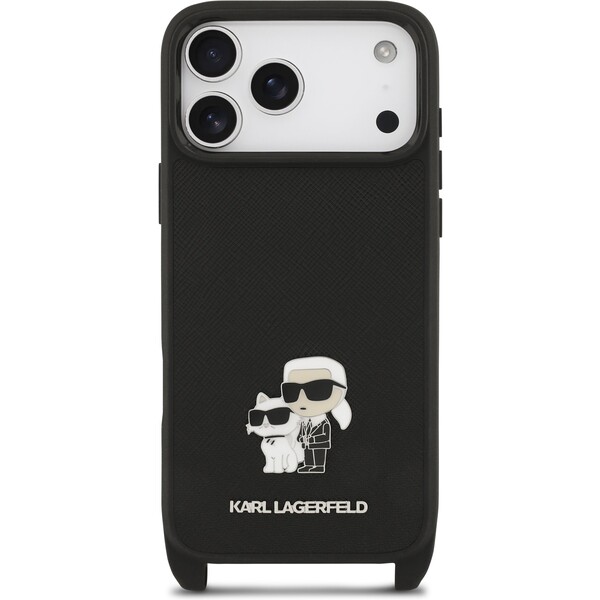 Karl-Lagerfeld-Saffiano-Crossbody-Popruh-Metal-Karl-and-Choupette-kryt-iPhone-17-Pro-Max-cerny