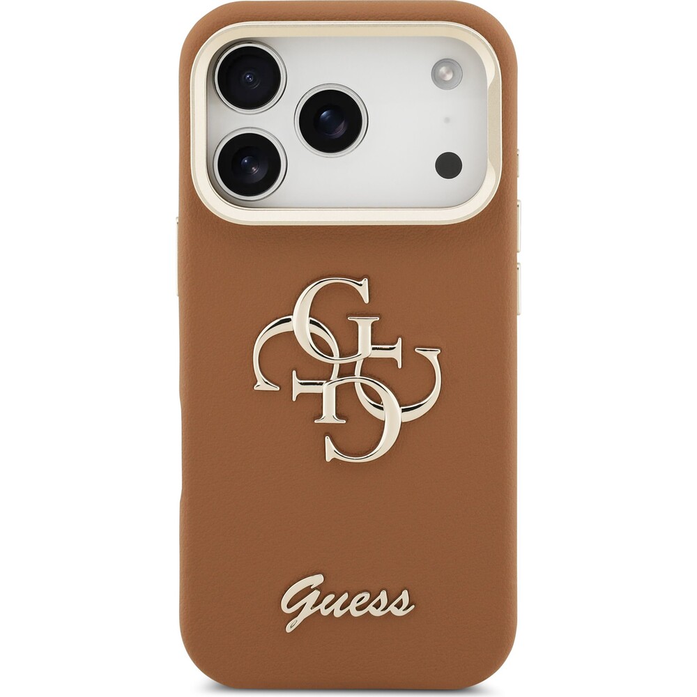 Guess-PU-Grained-4G-Logo-Stand-Camera-Frame-kryt-iPhone-17-Pro-hnedy