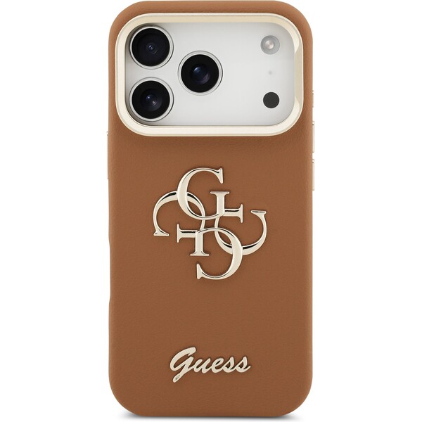 Guess-PU-Grained-4G-Logo-Stand-Camera-Frame-kryt-iPhone-17-Pro-hnedy