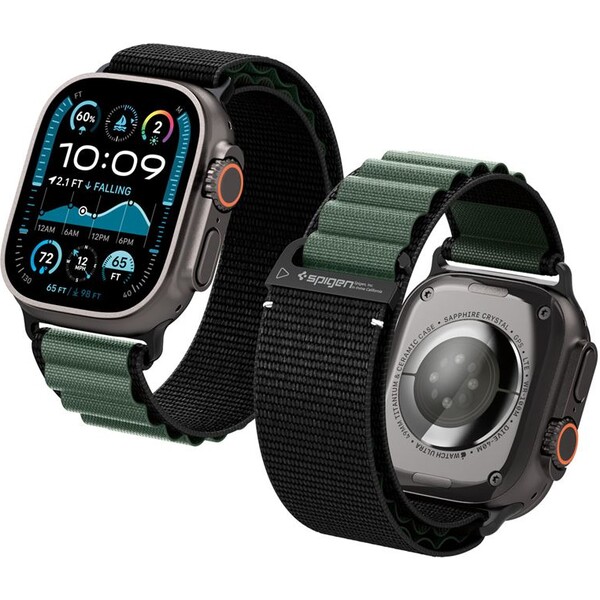 Spigen-Fabric-Band-hook-reminek-Apple-Watch-49-46-45-44mm-cerny-zeleny