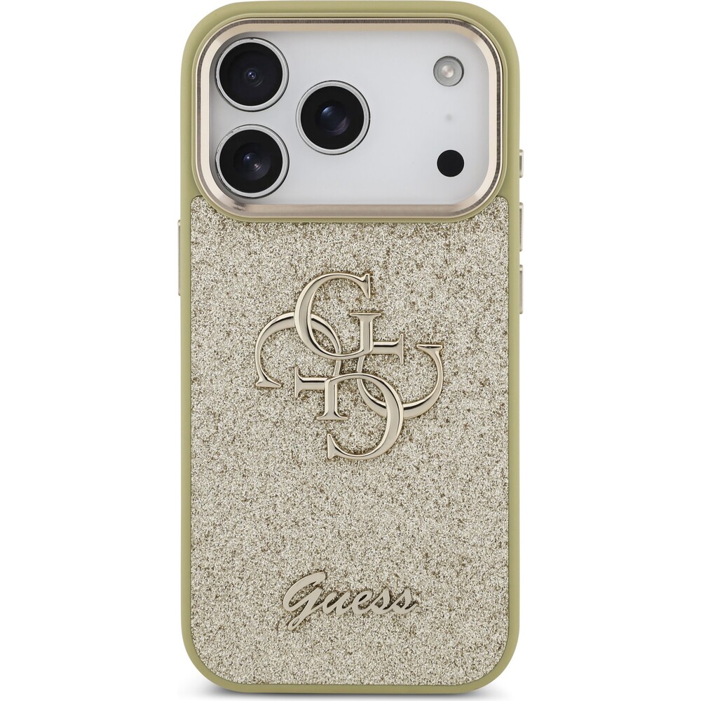 Guess-PU-Fixed-Glitter-4G-Metal-Frame-kryt-iPhone-17-Pro-zlaty