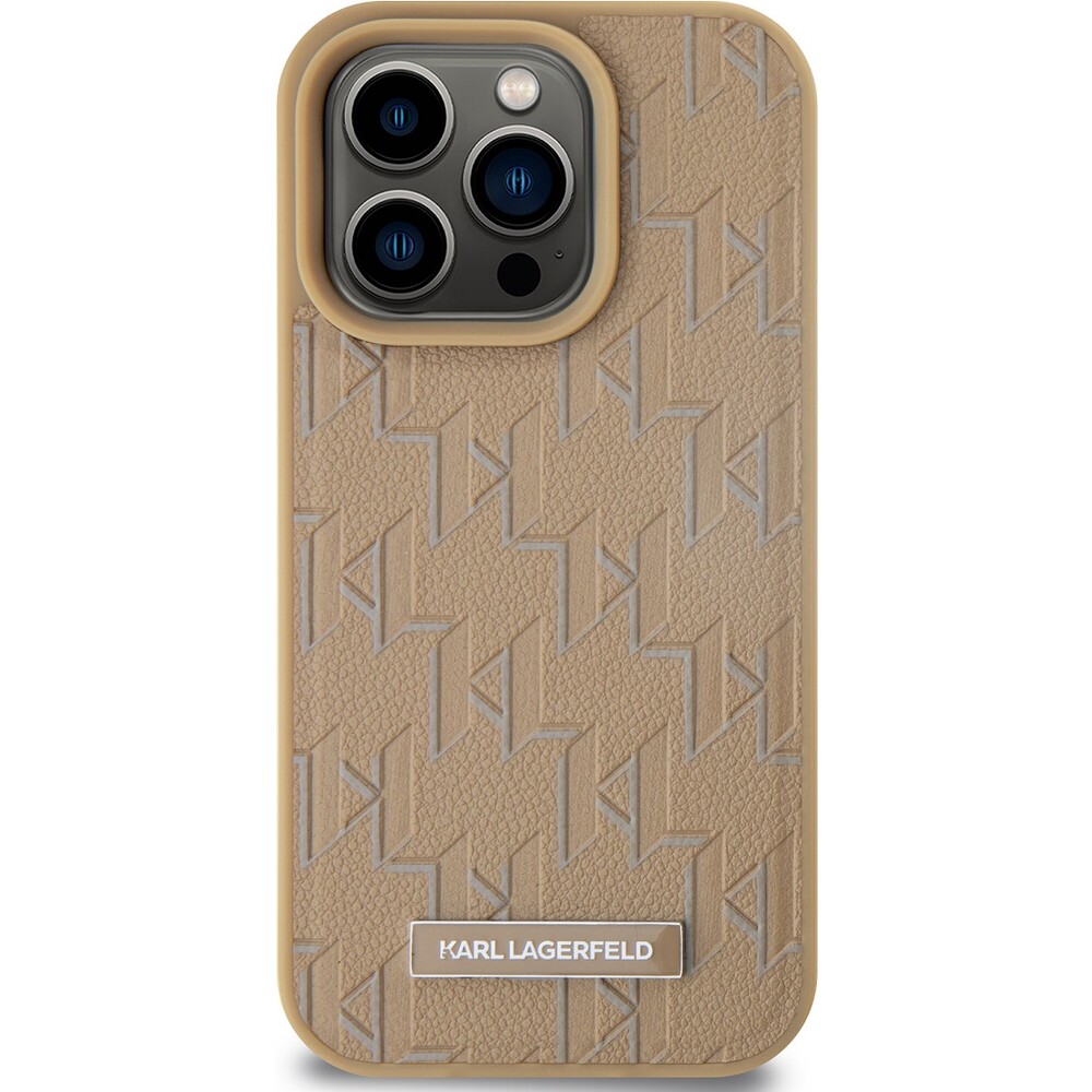 Karl-Lagerfeld-PU-Leather-Monogram-Metal-Logo-MagSafe-zadni-kryt-iPhone-14-Pro-Max-bezovy