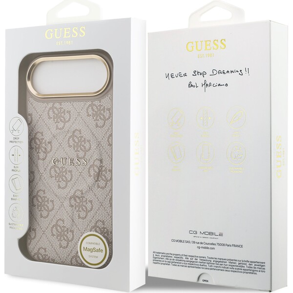 Guess-PU-Leather-4G-Gold-Frame-MagSafe-kryt-iPhone-Air-ruzovy