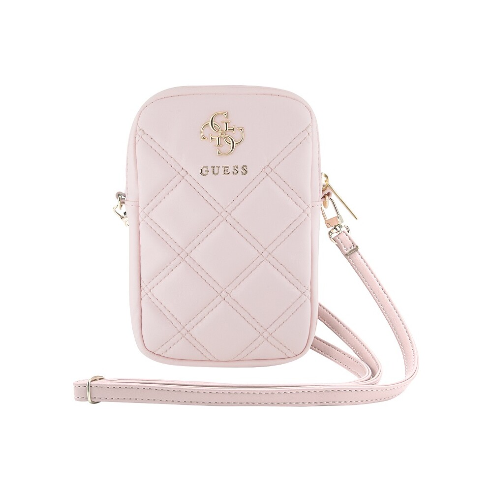 Guess-PU-Quilted-4G-Metal-Logo-Wallet-Phone-Bag-Zipper-ruzovy