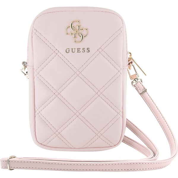 Guess-PU-Quilted-4G-Metal-Logo-Wallet-Phone-Bag-Zipper-ruzovy