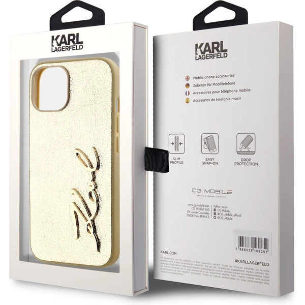 Karl Lagerfeld Wrinkled PU Signature Logo zadní kryt iPhone 15 zlatý - Pouzdra - Obrázek 5RO5000J01