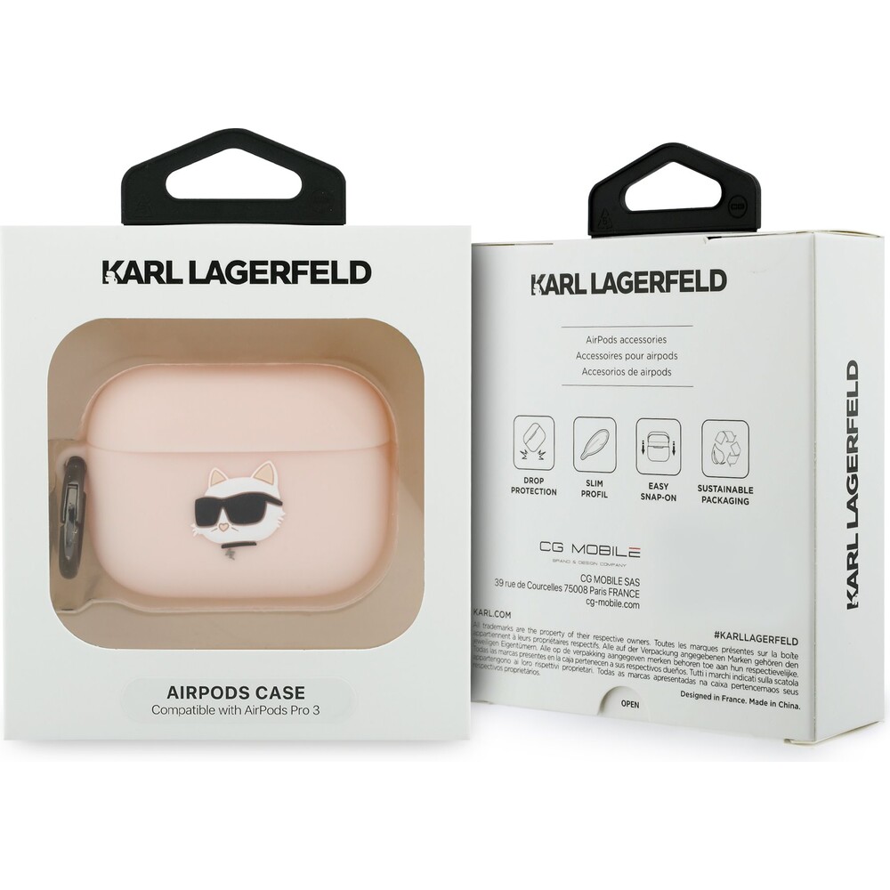 Karl-Lagerfeld-3D-Logo-NFT-Choupette-Head-silikonove-pouzdro-pro-AirPods-Pro-3-ruzove