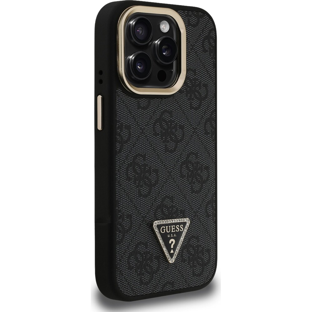 Guess-PU-4G-Strass-Triangle-Logo-Stand-Camera-Frame-MagSafe-kryt-iPhone-15-Pro-Max-cerny