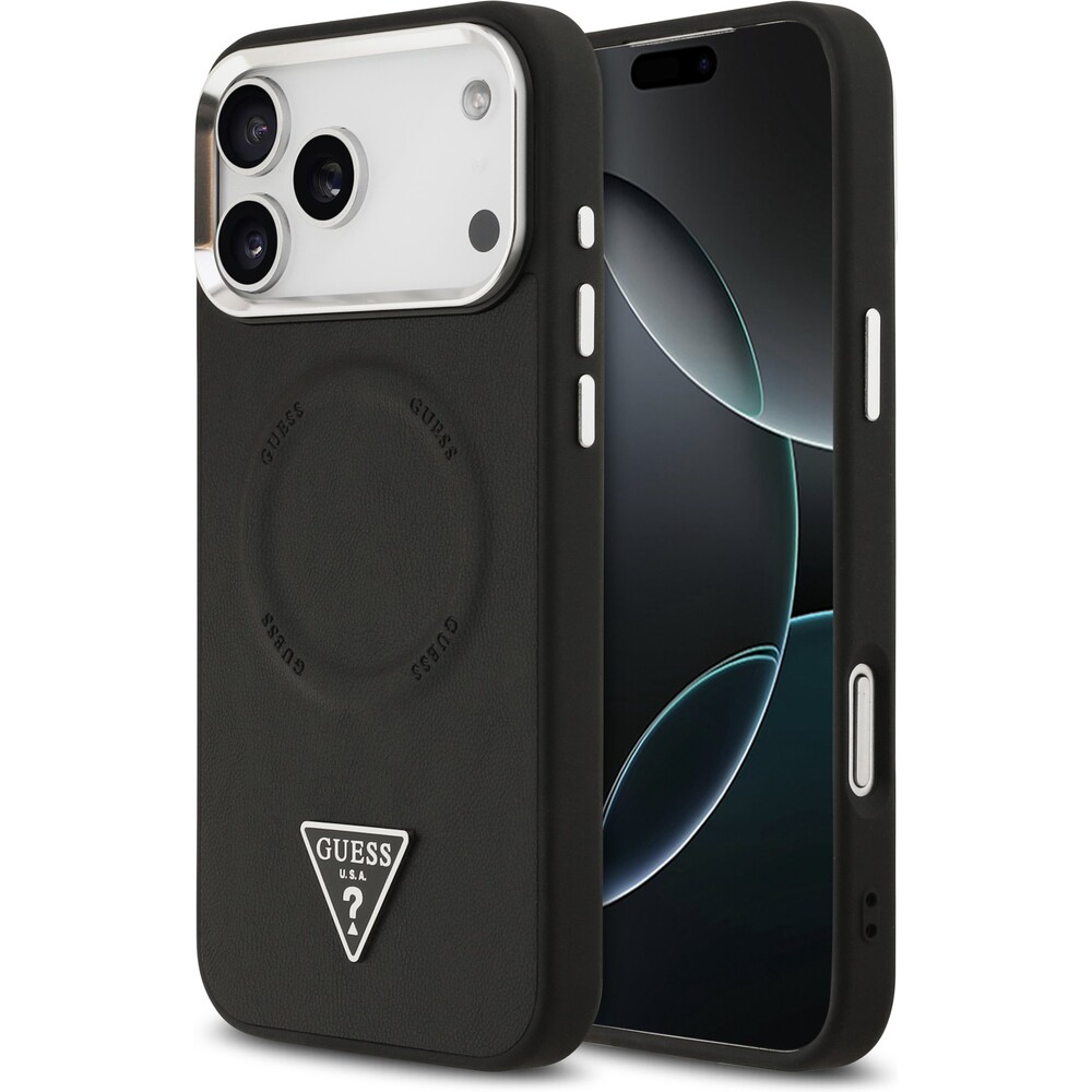 Guess-PU-Leather-Triangle-Logo-MagSafe-kryt-iPhone-17-Pro-Max-cerny