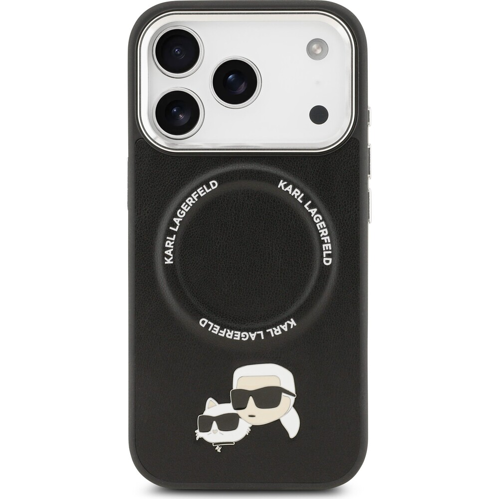 Karl-Lagerfeld-PU-Karl-and-Choupette-Heads-Pins-MagSafe-kryt-iPhone-17-Pro-Max-cerny