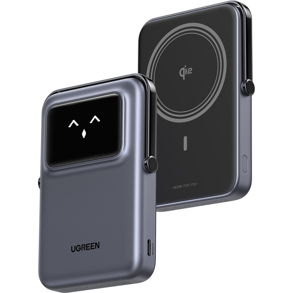 UGREEN-Uno-MagSafe-Qi2-Powerbanka-se-stojankem-10000-mAh-20W-tmave-seda