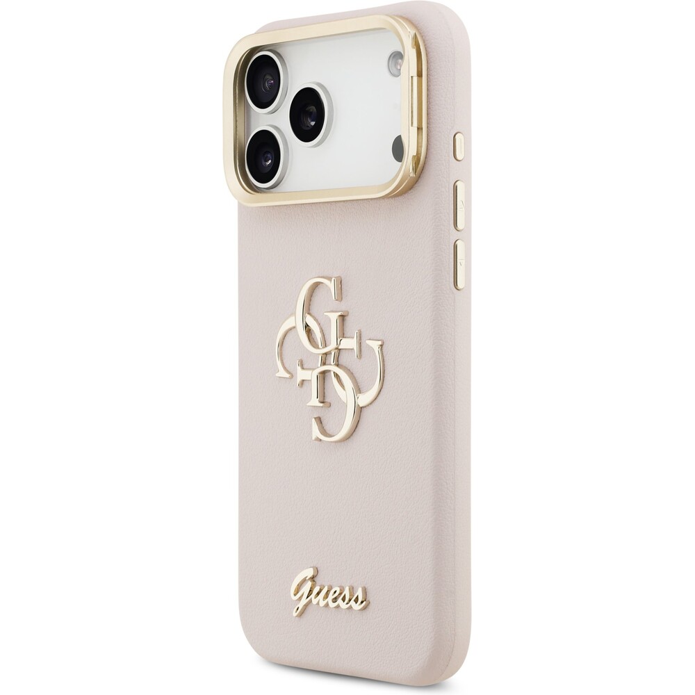 Guess-PU-Grained-4G-Logo-Stand-Camera-Frame-kryt-iPhone-17-Pro-Max-ruzovy