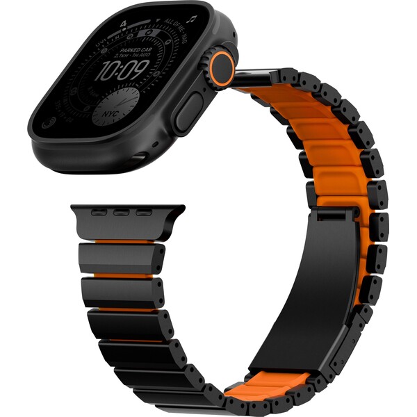 UNIQ-Strova-Flex-titanovy-reminek-pro-Apple-Watch-49-46-45-44mm-Titanium-Silver-Volt-Orange