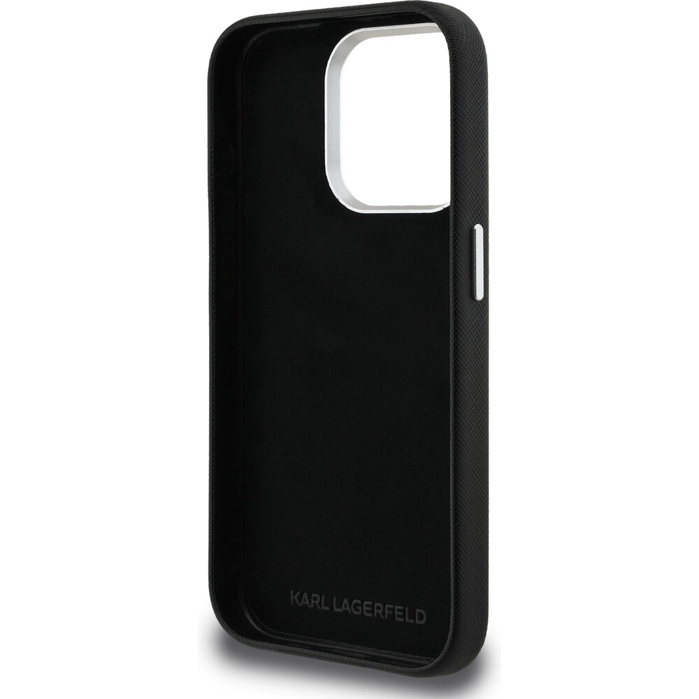 Karl-Lagerfeld-Grained-PU-K-CH-Heads-kryt-iPhone-15-Pro-cerny