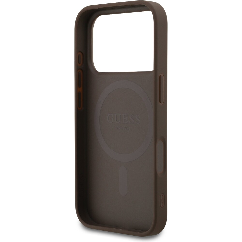 Guess-PU-Leather-4G-Colored-Ring-MagSafe-Zadni-Kryt-pro-iPhone-17-Pro-hnedy