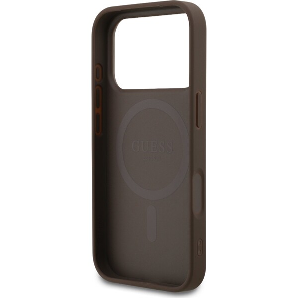 Guess-PU-Leather-4G-Colored-Ring-MagSafe-Zadni-Kryt-pro-iPhone-17-Pro-hnedy