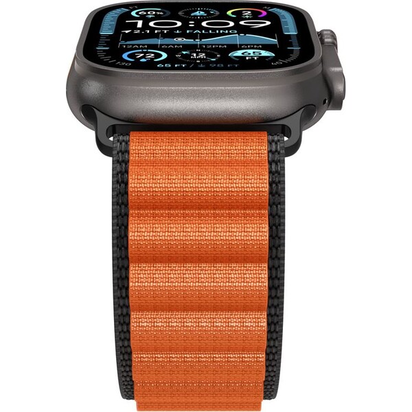 Spigen-Fabric-Band-hook-reminek-Apple-Watch-49-46-45-44mm-cerny-oranzovy