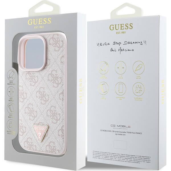 Guess-PU-4G-Strass-Triangle-Metal-Logo-kryt-pro-iPhone-16-Pro-ruzovy