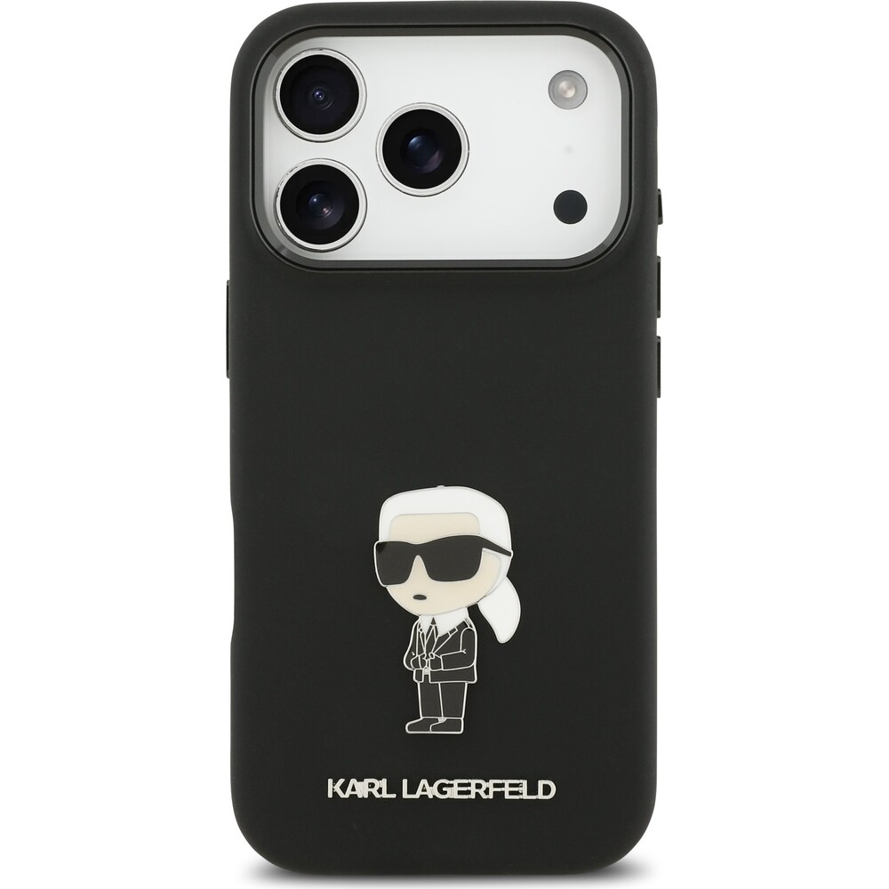Karl-Lagerfeld-Liquid-Silicone-Metal-Ikonik-kryt-iPhone-17-Pro-cerny