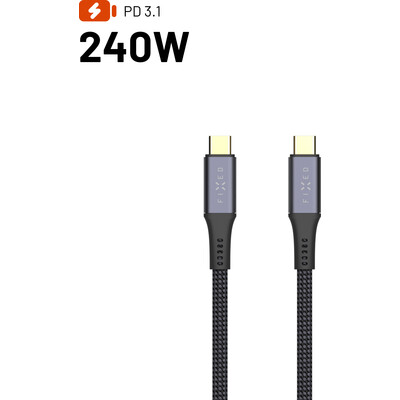 FIXED Media Cable opletený kabel USB-C/USB-C, PD 3.1, USB4 Gen3 40Gbps, 8K(60Hz), 240W, 2m, černý