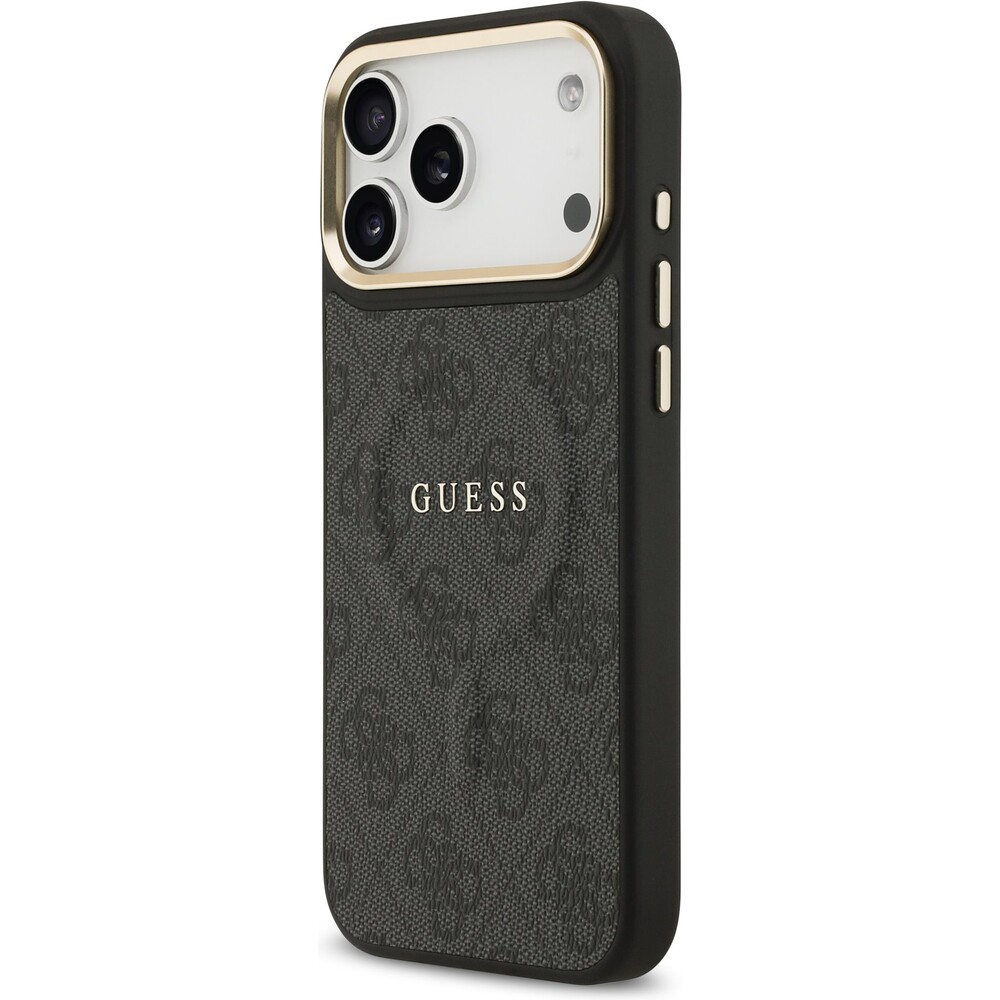 Guess-PU-Leather-4G-Gold-Frame-MagSafe-kryt-iPhone-17-Pro-Max-cerny