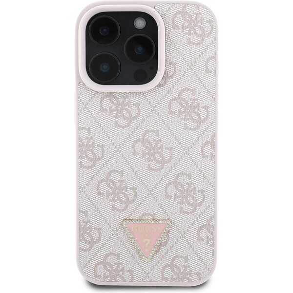 Guess-PU-4G-Strass-Triangle-Metal-Logo-kryt-pro-iPhone-16-Pro-ruzovy