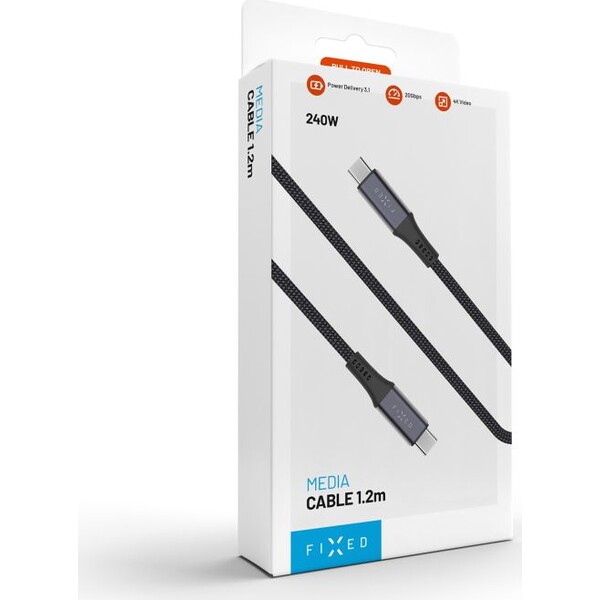 FIXED-Multimedia-Cabel-USB-C-napajeci-a-datovy-kabel-4K-60z-20Gbps-240W-2m-sedy