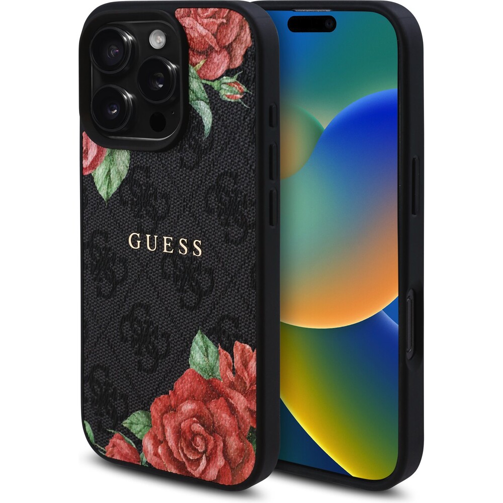 Guess-PU-Leather-4G-Roses-MagSafe-kryt-iPhone-16-Pro-cerny